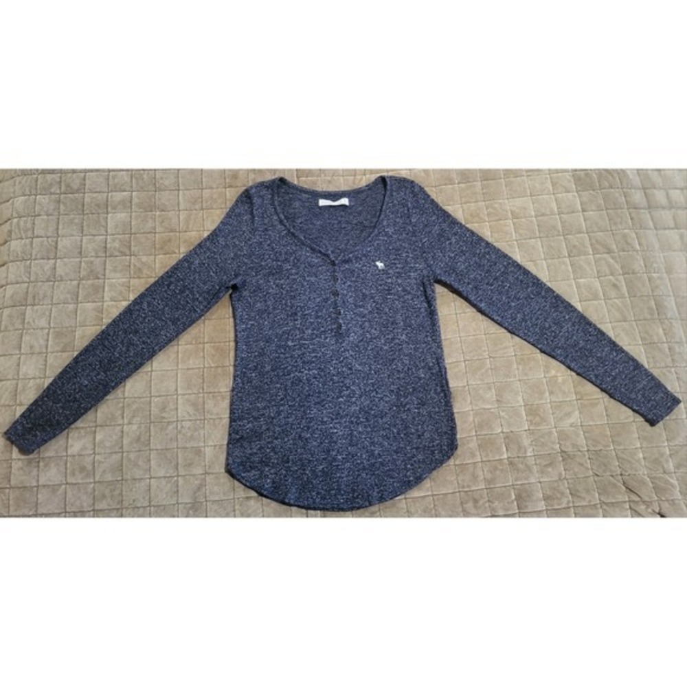Abercrombie & Fitch Navy Blue Ribbed Henley Button Up Top Women's Size Large
